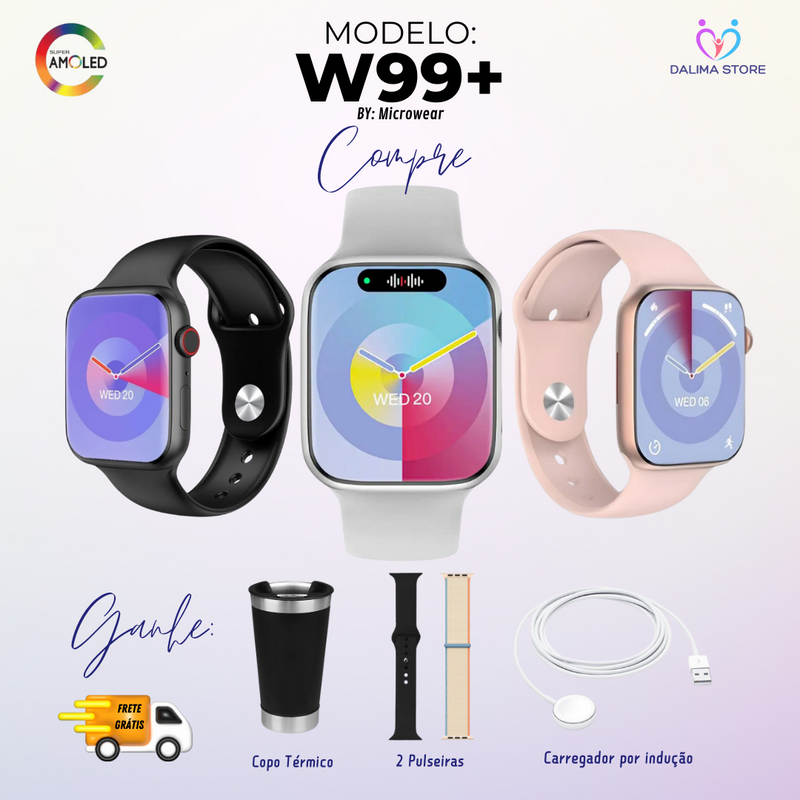 Smartwatch W99 + com  Tela Amoled - 45mm + Pulseira extra + Copo Térmico de brinde